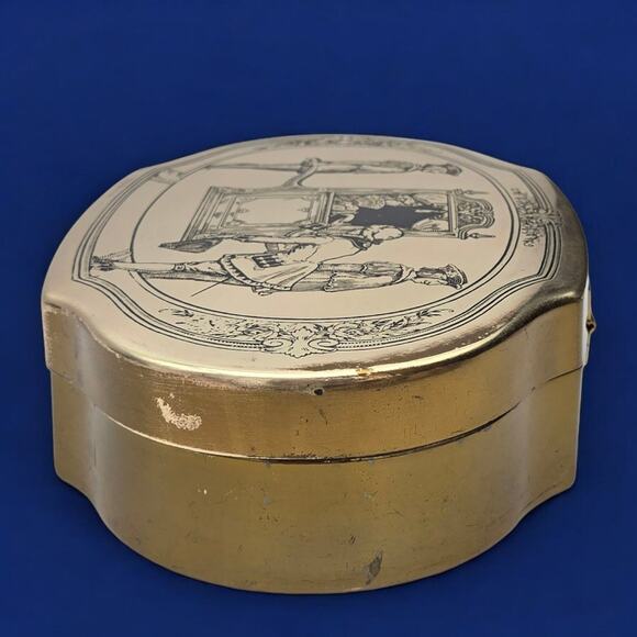 1920s Schraffts Empty Antique Candy Hinged Tin Etched Queen Court-Carry Carriage - Picture 11 of 14